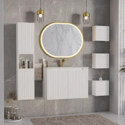 Pensile cubo bagno sospeso 30x30h cm cannettato 1 anta bianco Cleany