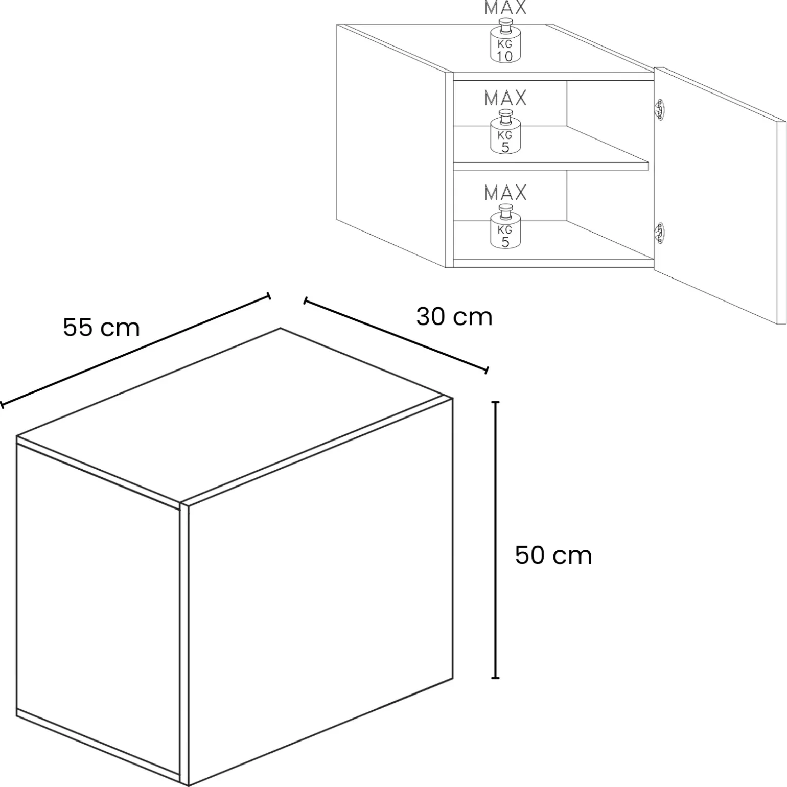 Pensile cubo sospeso 55x50h cm 1 anta reversibile rovere scuro Sunset