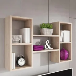 Pensile da parete 102x60h cm 5 vani moderna rovere chiaro Felicita