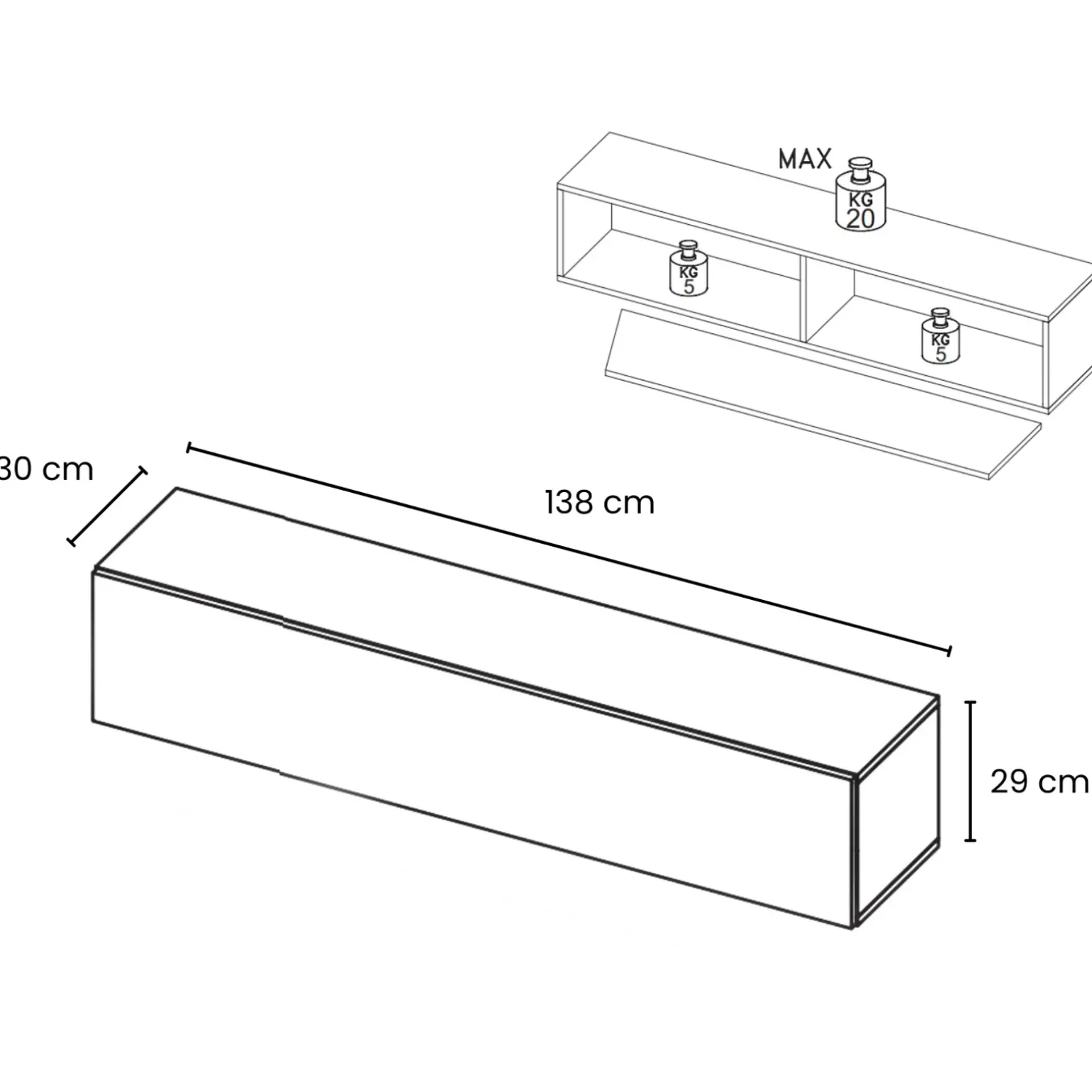 Pensile orizzontale 138x29h cm 1 anta reversibile moderno beige Sunset