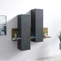 Pensile 152x142h cm per parete attrezzata con mensola antracite spatolato noce Megan Gihome®