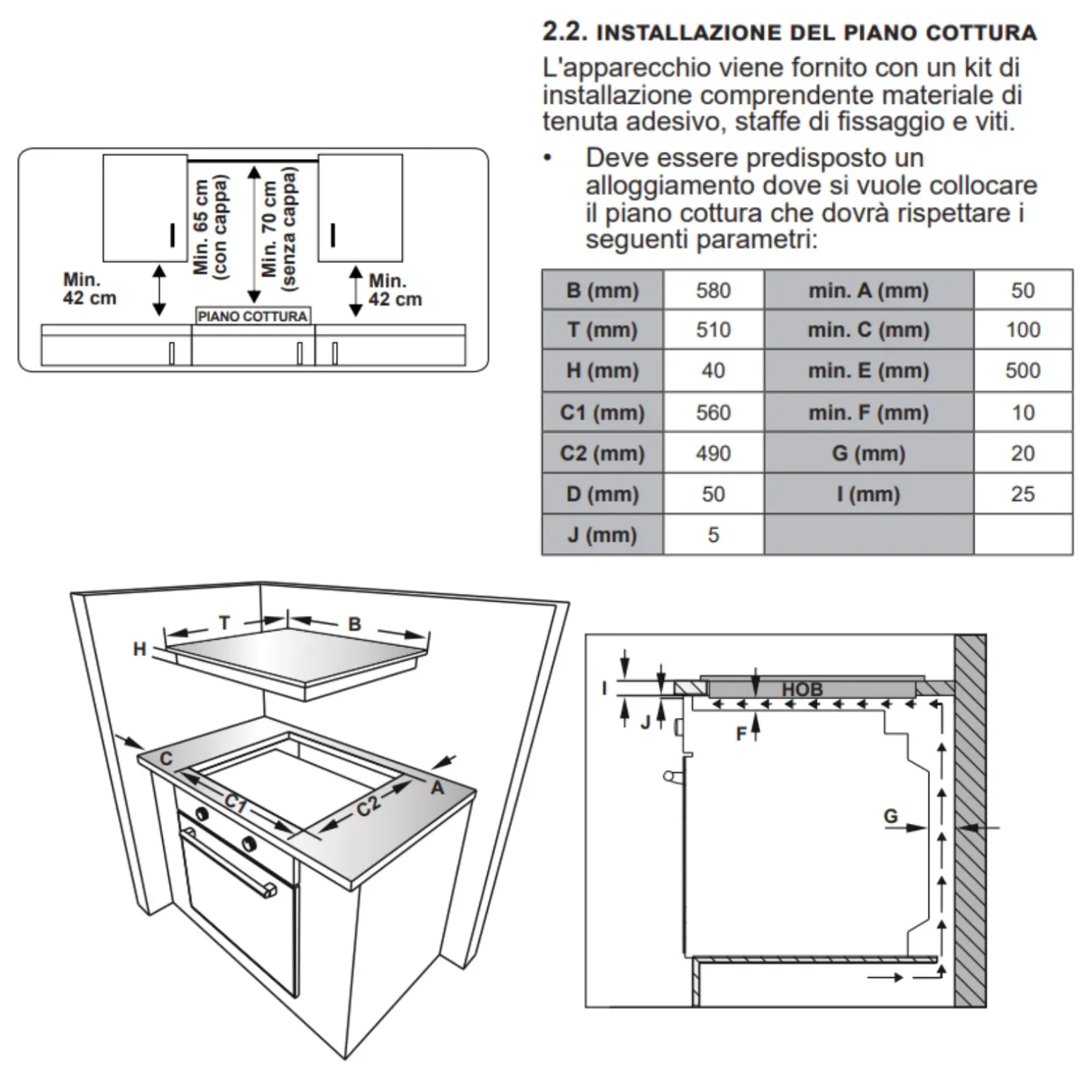 Piano cottura 4 fuochi gas 60cm acciaio Atlantic