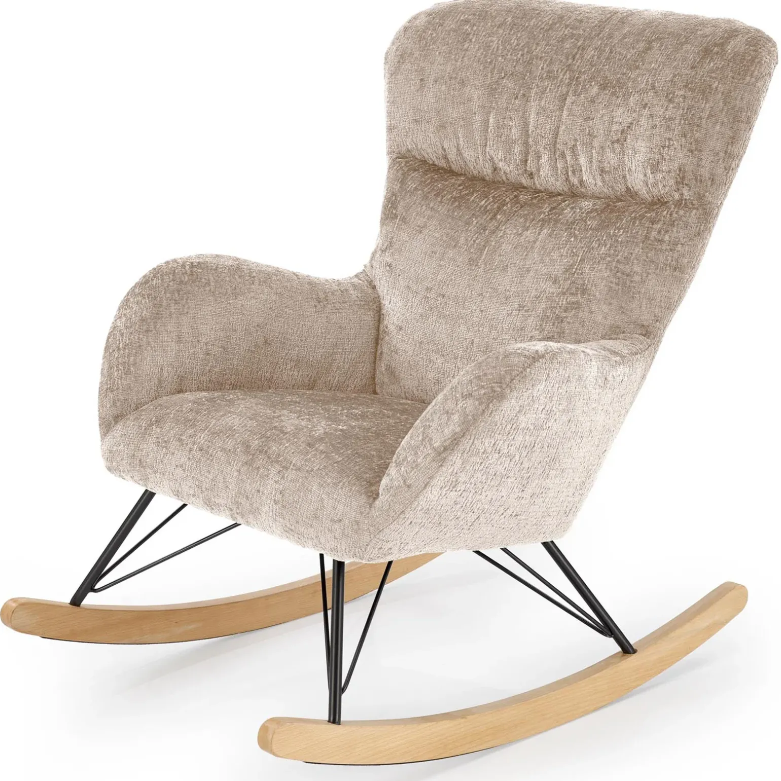 Poltrona a dondolo imbottita in tessuto beige Isla
