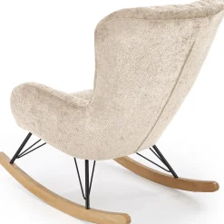 Poltrona a dondolo imbottita in tessuto beige Isla