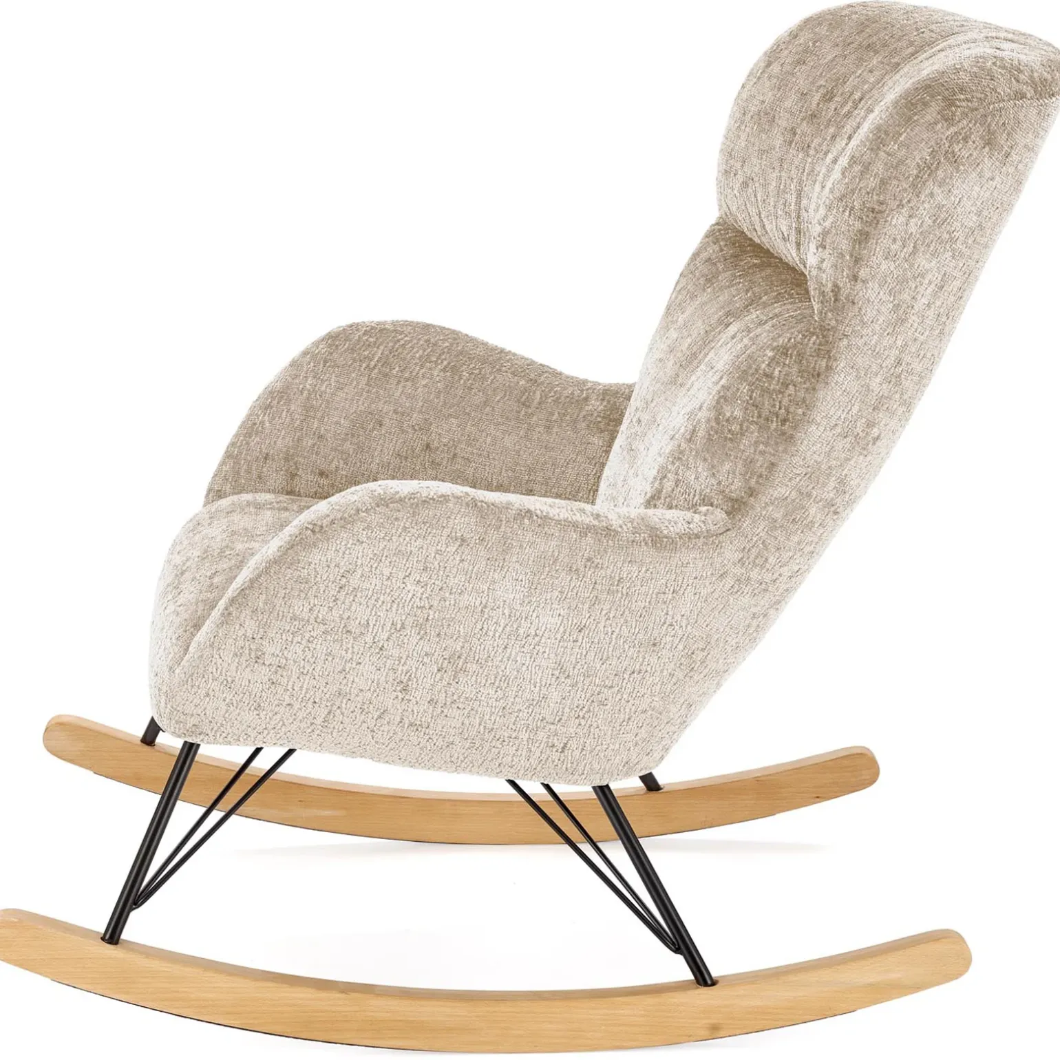 Poltrona a dondolo imbottita in tessuto beige Isla
