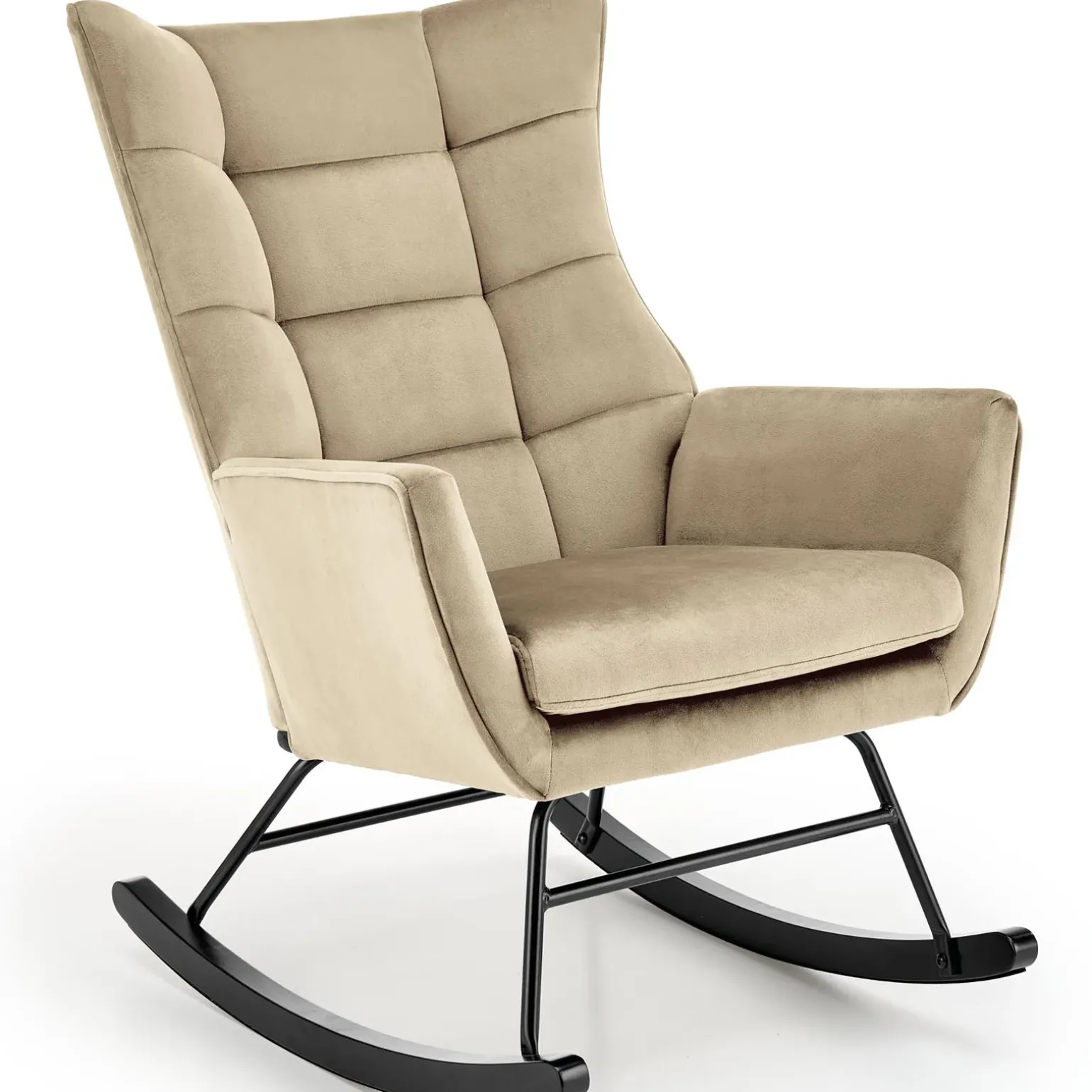 Poltrona a dondolo relax imbottita in velluto beige Nanna