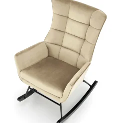 Poltrona a dondolo relax imbottita in velluto beige Nanna