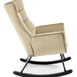 Poltrona a dondolo relax imbottita in velluto beige Nanna
