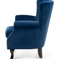 Poltrona classica relax imbottita in velluto blu Mazia