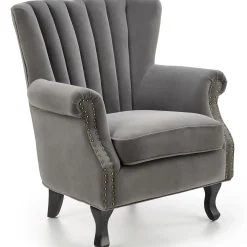 Poltrona classica relax imbottita in velluto grigio Mazia