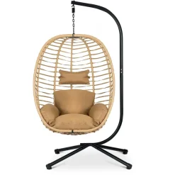 Poltrona da giardino a dondolo sospesa con cuscini beige Swing