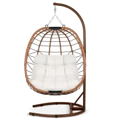 Poltrona da giardino a dondolo sospesa con cuscini beige Breeze