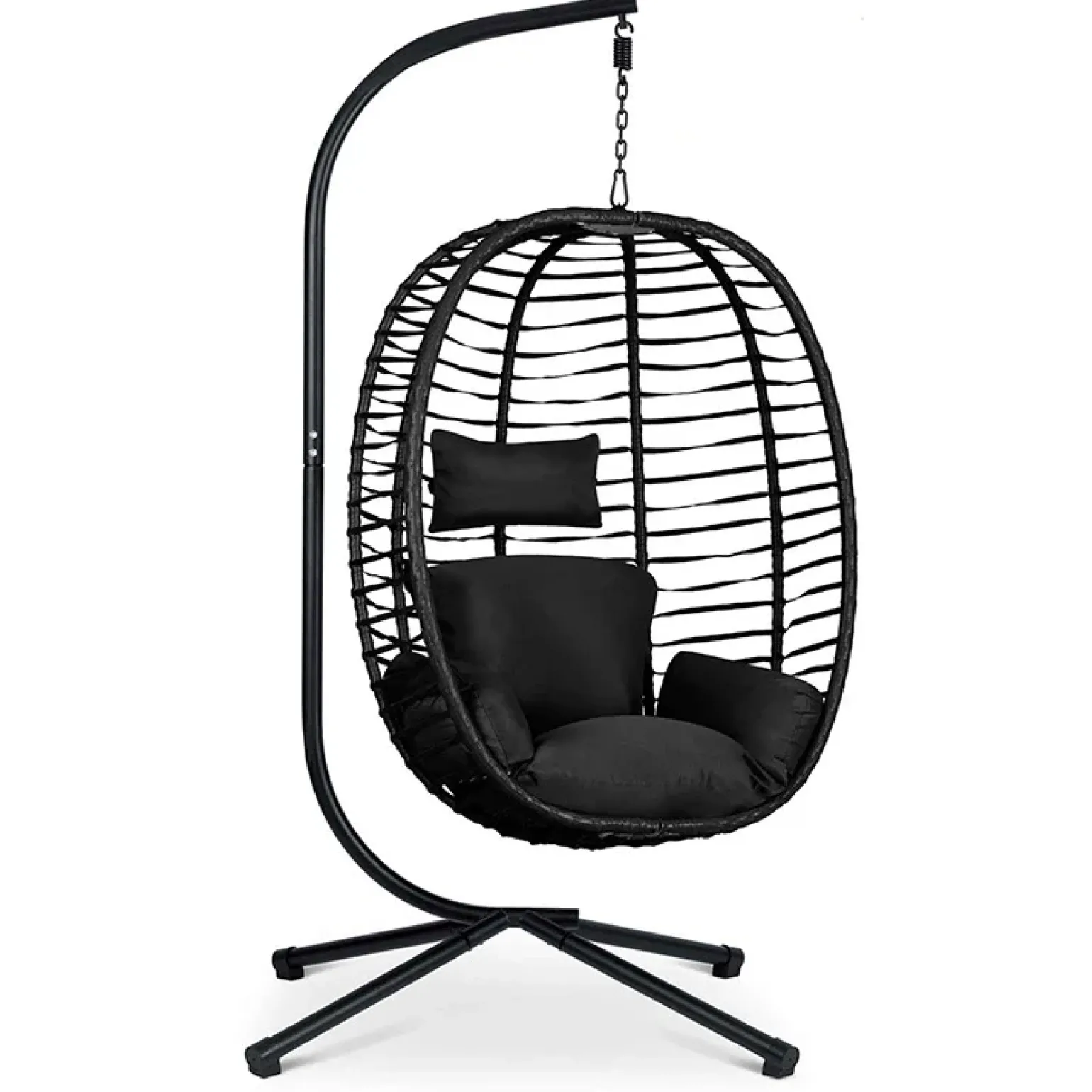 Poltrona da giardino a dondolo sospesa con cuscini nera Swing