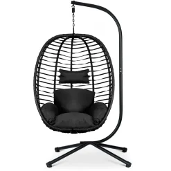 Poltrona da giardino a dondolo sospesa con cuscini nera Swing