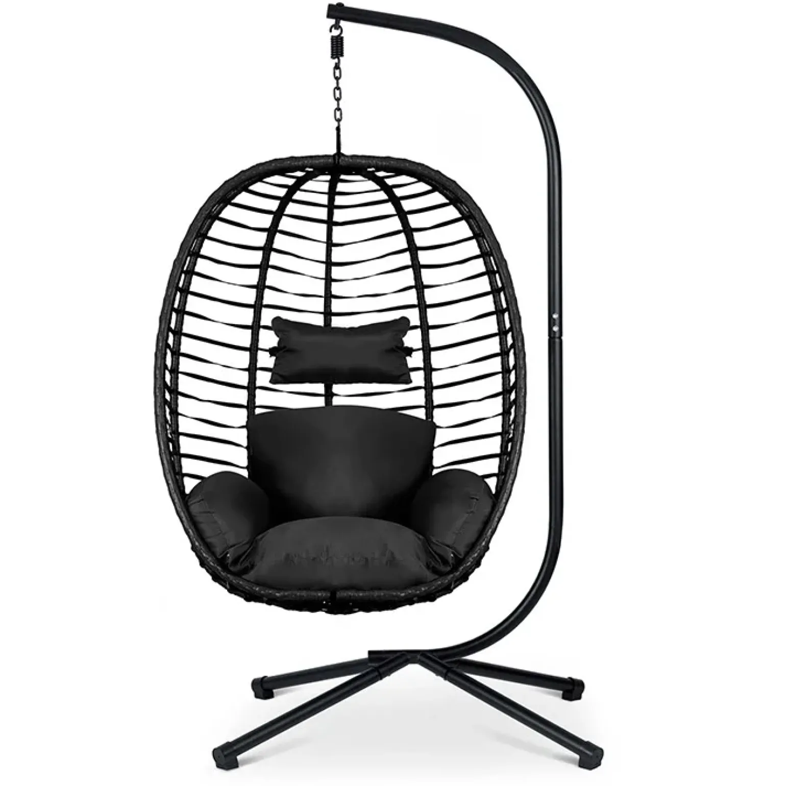 Poltrona da giardino a dondolo sospesa con cuscini nera Swing