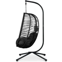 Poltrona da giardino a dondolo sospesa con cuscini nera Swing