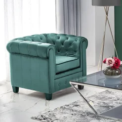 Poltrona da sala imbottita in velluto verde scuro nero Spina