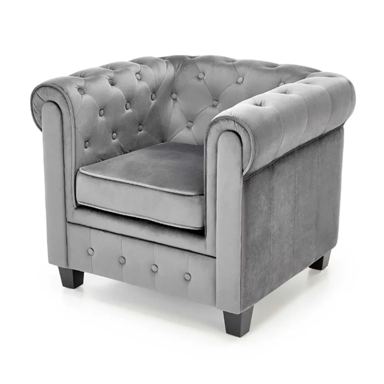 Poltrona da sala imbottita in velluto grigio nero Spina