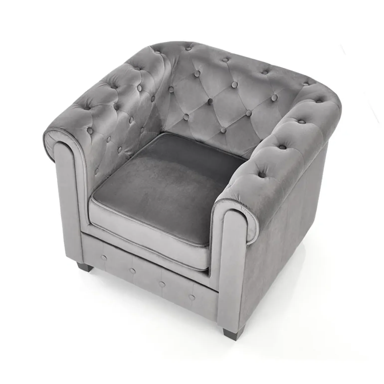 Poltrona da sala imbottita in velluto grigio nero Spina
