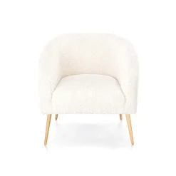 Poltrona design a pozzetto tessuto bouclè bianco crema legno Alaska
