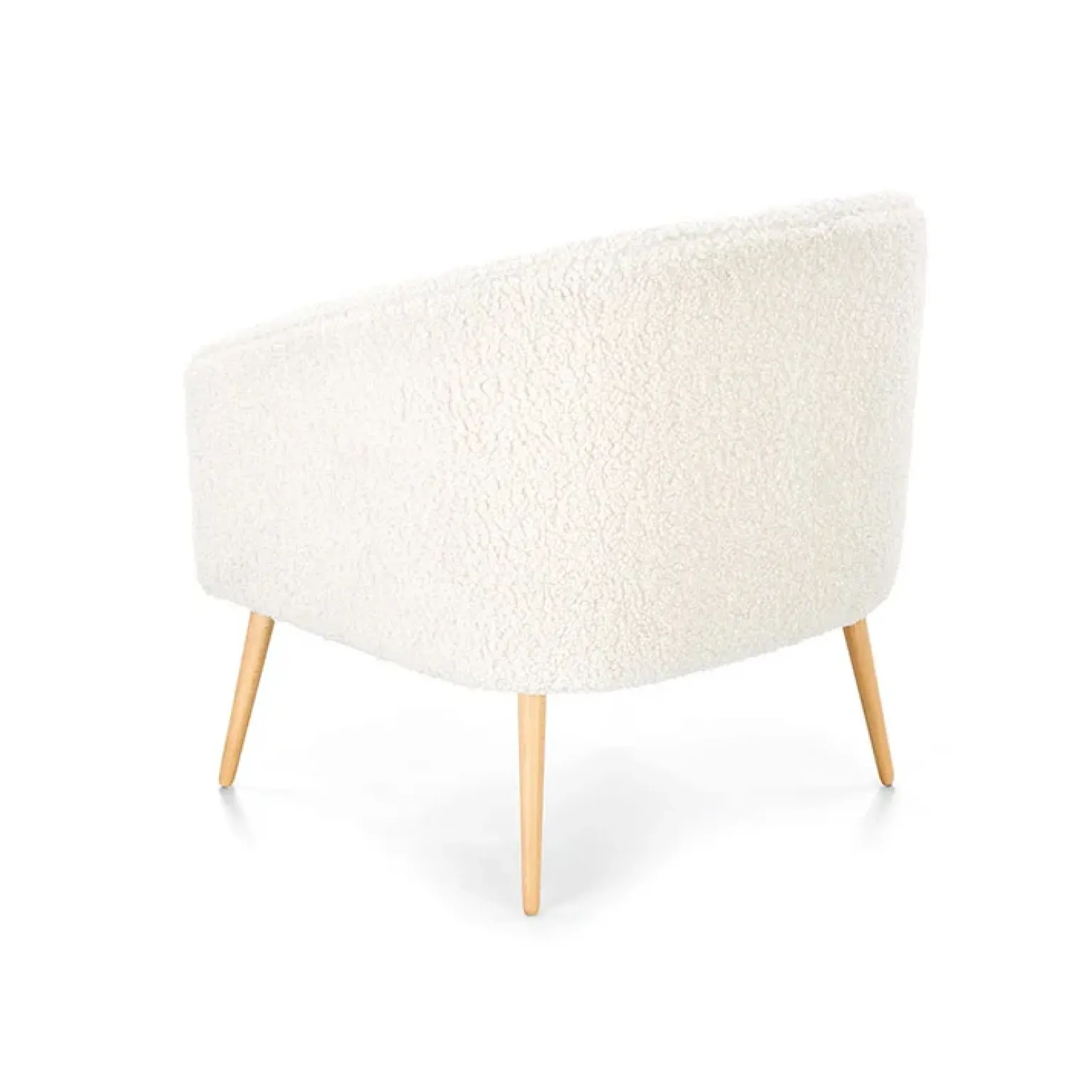 Poltrona design a pozzetto tessuto bouclè bianco crema legno Alaska