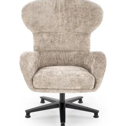 Poltrona design girevole imbottita in tessuto beige Mappy