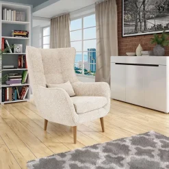 Poltrona design imbottita in tessuto beige Soffio