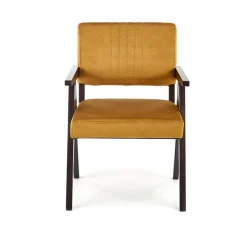 Poltrona design legno velluto giallo senape Lugano