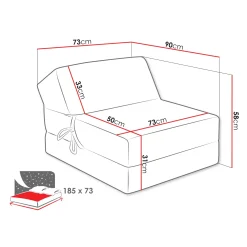 Poltrona divano letto pieghevole 90cm velluto a coste grigio Lorin