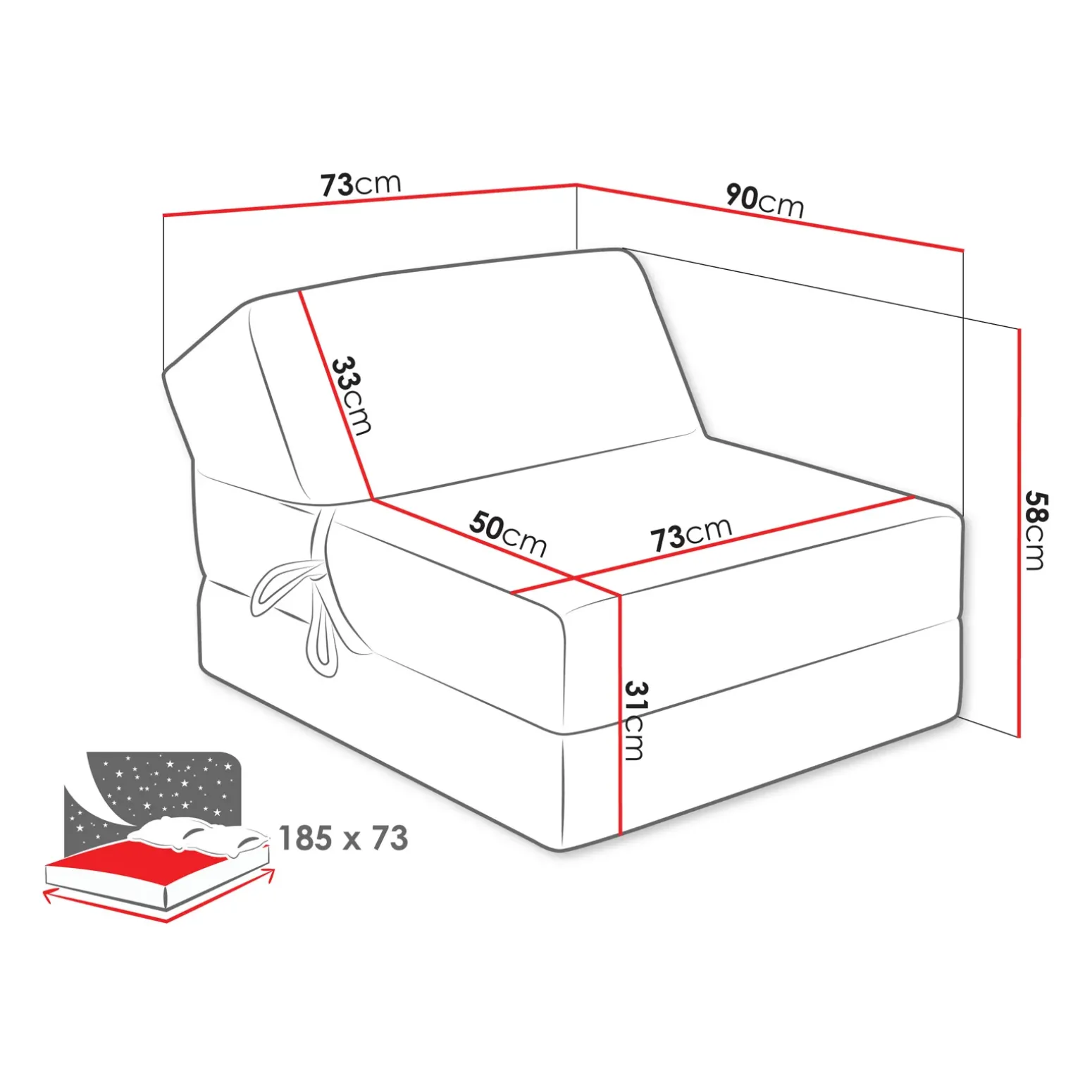 Poltrona divano letto pieghevole 90cm velluto a coste grigio Lorin