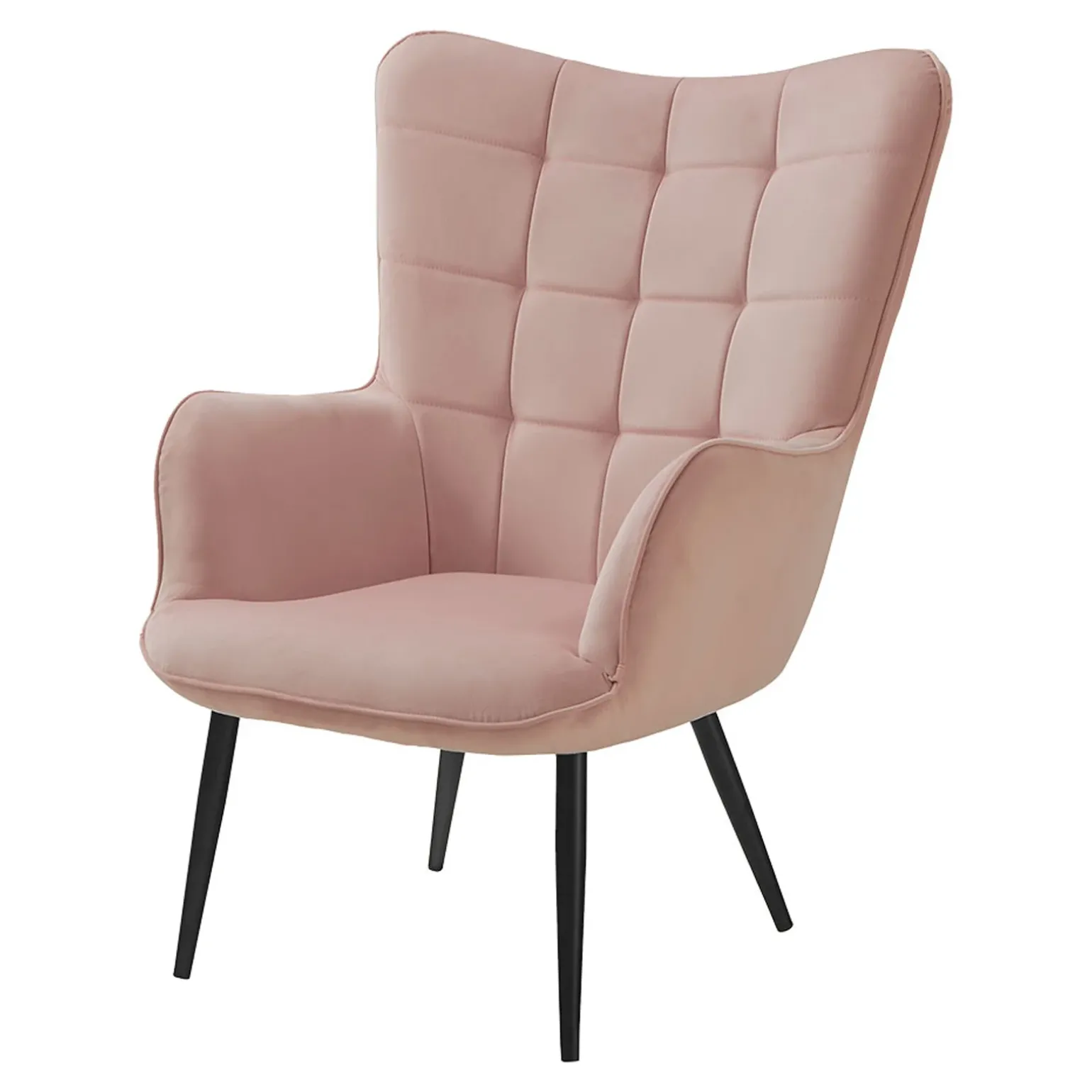Poltrona imbottita con poggiapiedi in velluto rosa Siena