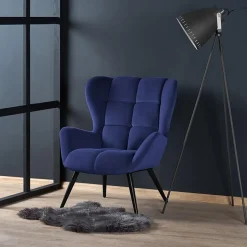 Poltrona imbottita in tessuto velluto blu nero Polly
