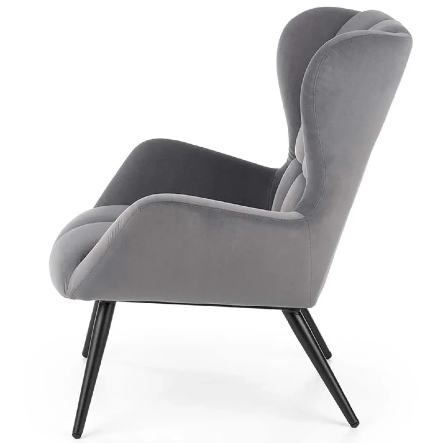 Poltrona imbottita in tessuto velluto grigio nero Polly