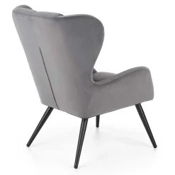 Poltrona imbottita in tessuto velluto grigio nero Polly