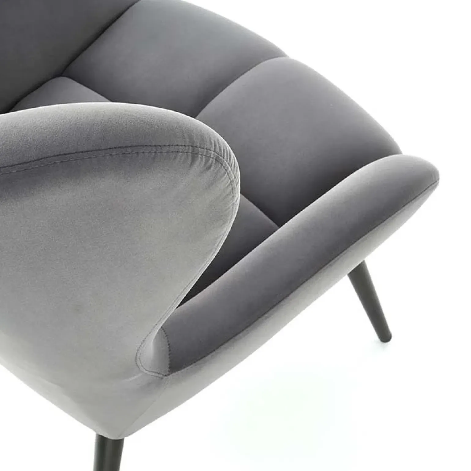 Poltrona imbottita in tessuto velluto grigio nero Polly