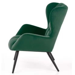 Poltrona imbottita in tessuto velluto verde scuro nero Polly