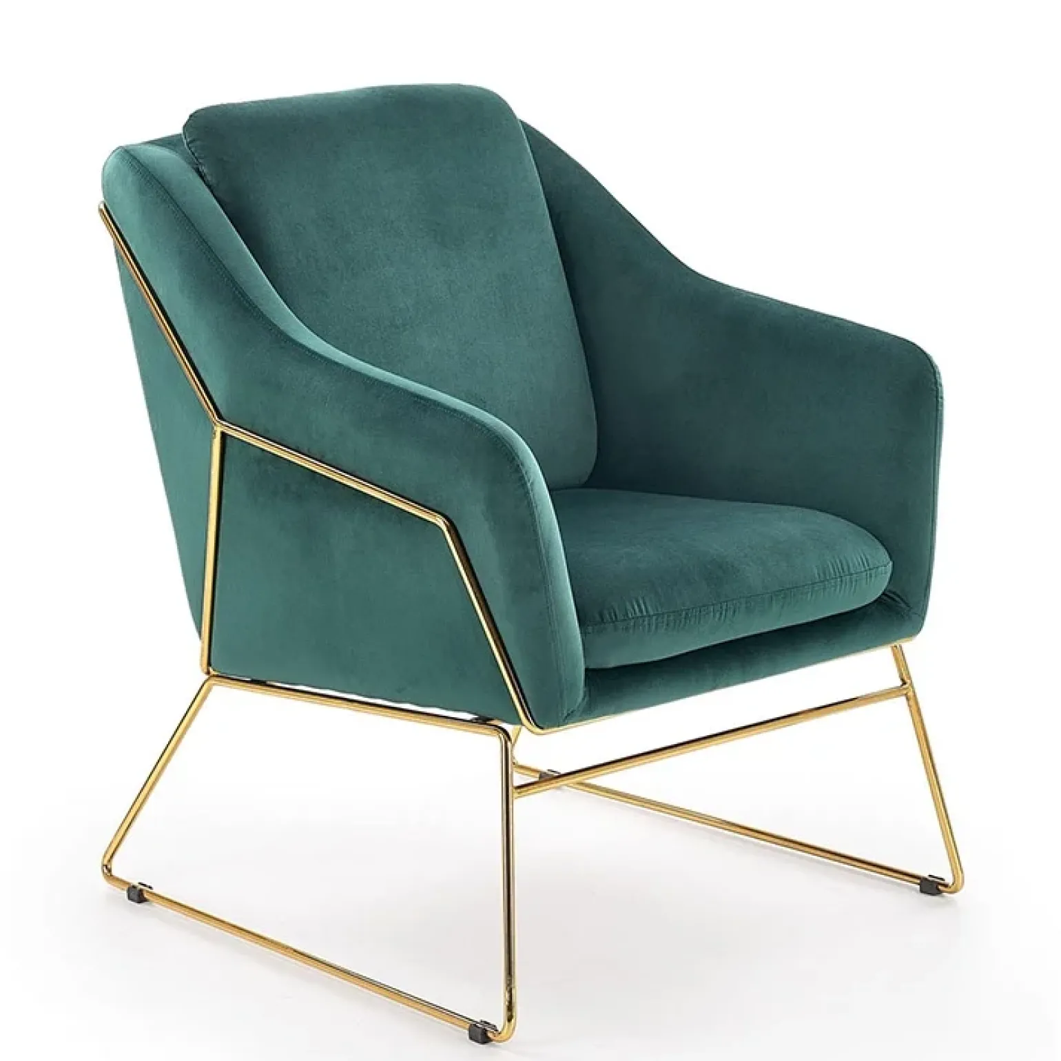 Poltrona imbottita in velluto verde gambe in oro Erminia 3