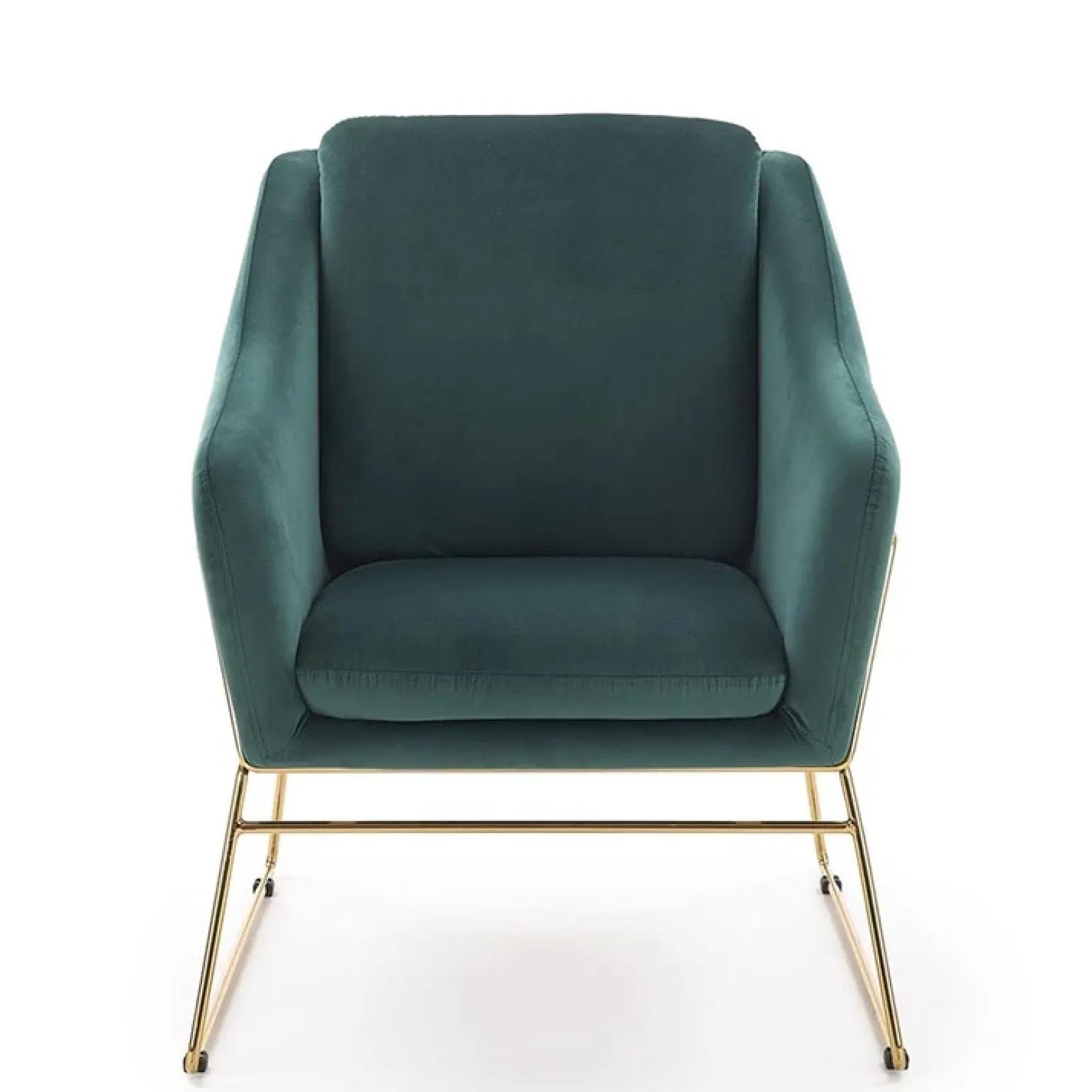 Poltrona imbottita in velluto verde gambe in oro Erminia 3