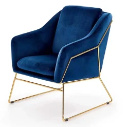 Poltrona imbottita in velluto blu gambe in oro Erminia 3