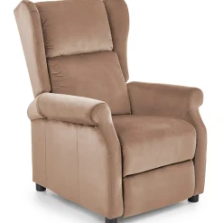 Poltrona reclinabile imbottita in velluto beige Cassiopea