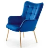 Poltrona relax imbottita blu in velluto gambe oro Futura