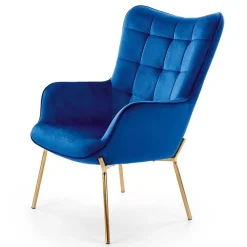 Poltrona relax imbottita blu in velluto gambe oro Futura