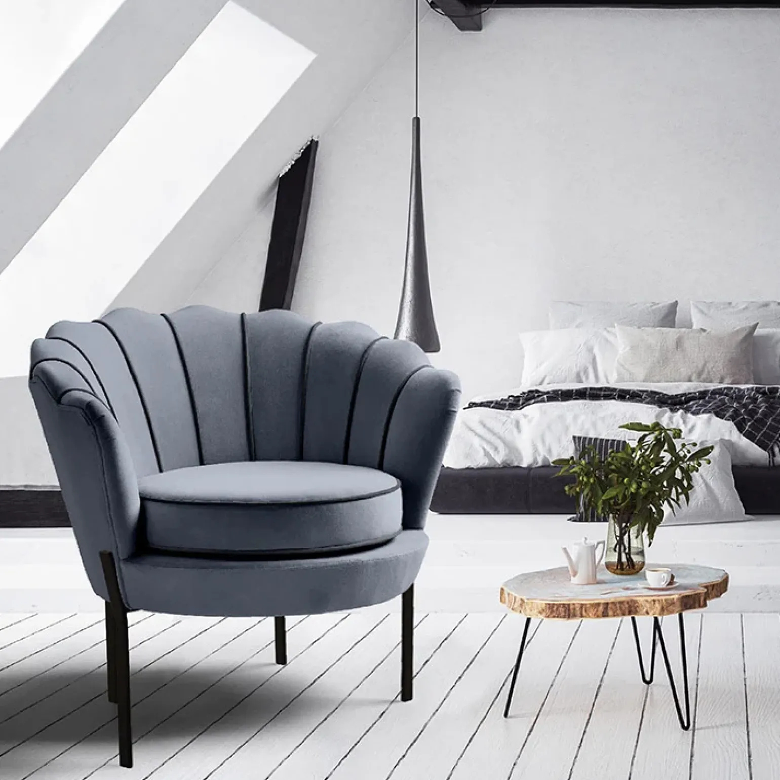 Poltrona relax in velluto design moderno grigio nero Pegasus