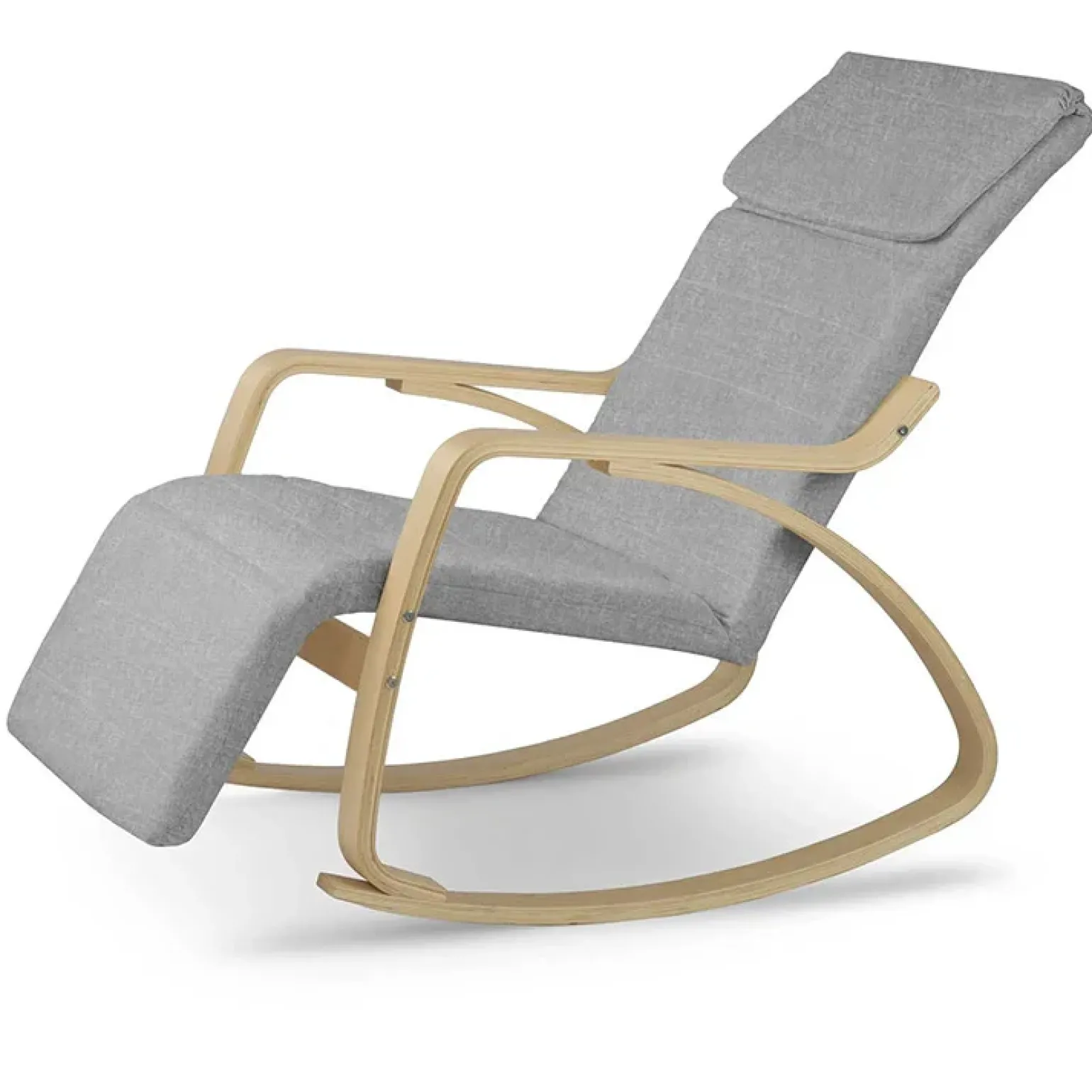 Poltrona sedia a dondolo imbottita relax tessuto grigio legno Slow