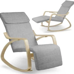 Poltrona sedia a dondolo imbottita relax tessuto grigio legno Slow