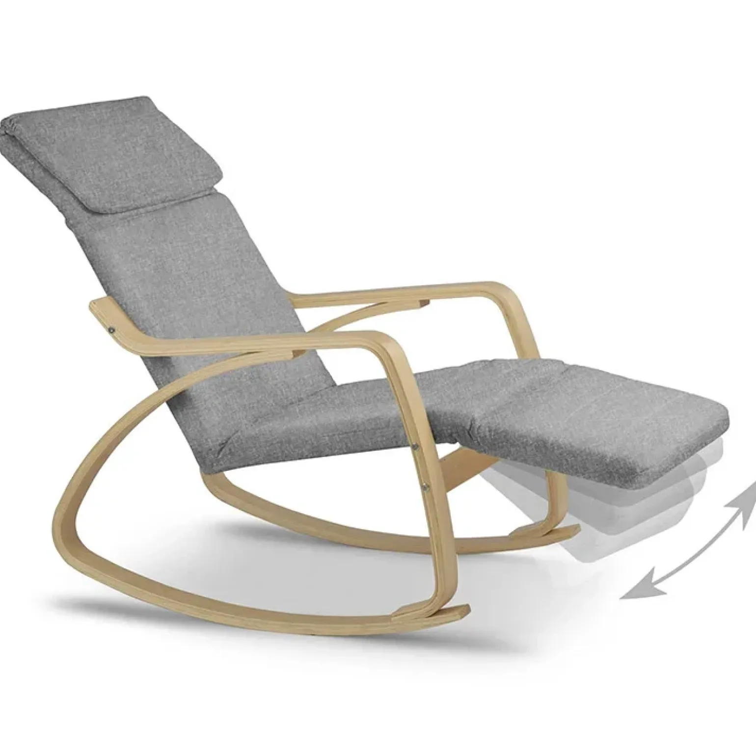 Poltrona sedia a dondolo imbottita relax tessuto grigio legno Slow