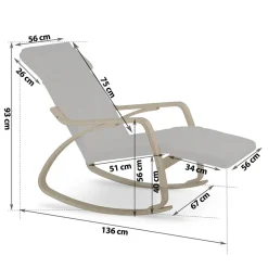 Poltrona sedia a dondolo imbottita relax tessuto grigio legno Slow
