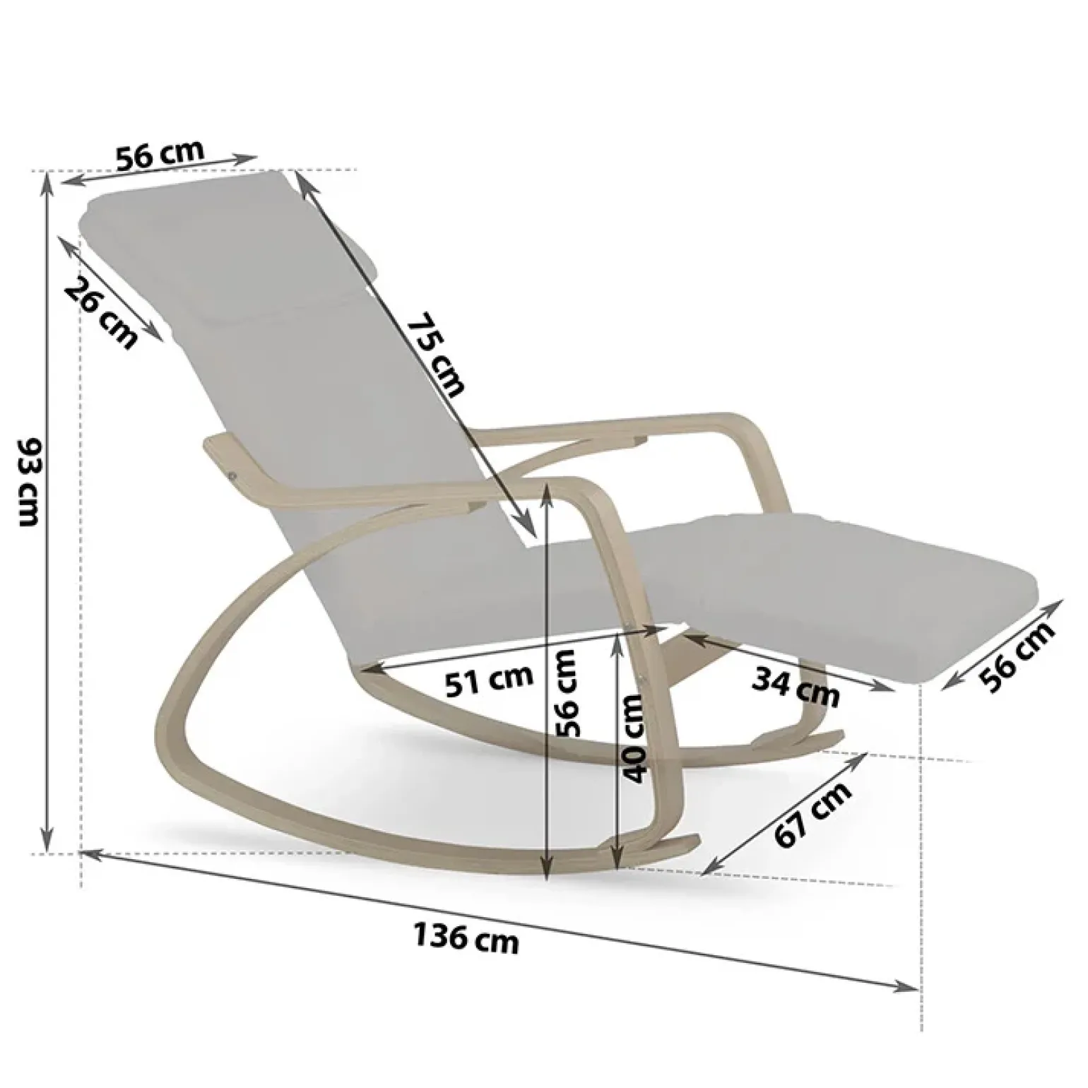 Poltrona sedia a dondolo imbottita relax tessuto grigio legno Slow