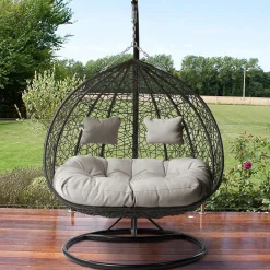 Poltrona sospesa 2 posti da giardino 120x200h cm grigio con cuscini Ibisco
