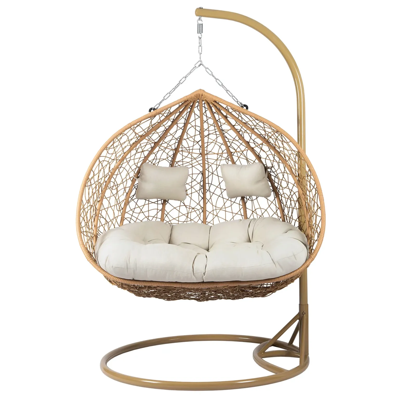 Poltrona sospesa 2 posti da giardino 120x200h cm marrone con cuscino beige Ibisco